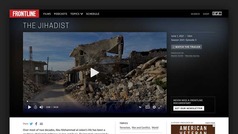 The design of the FRONTLINE website showing a documentary film page template.