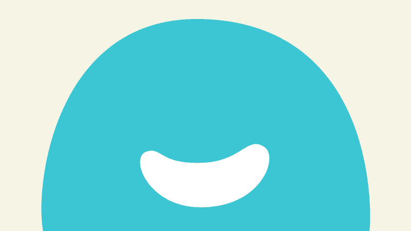 A large, abstracted character smiling.