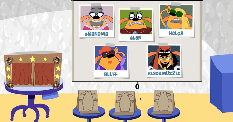 The Ruff Cut mini games index screen showing five of Ruff's relatives to choose from.